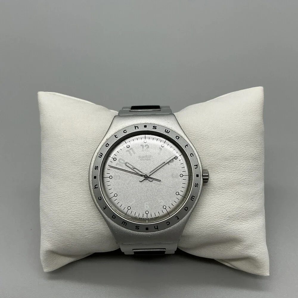 Vtg Swatch Irony Sabbia Aluminium Mens Watch 37mm Silver Tone New Battery